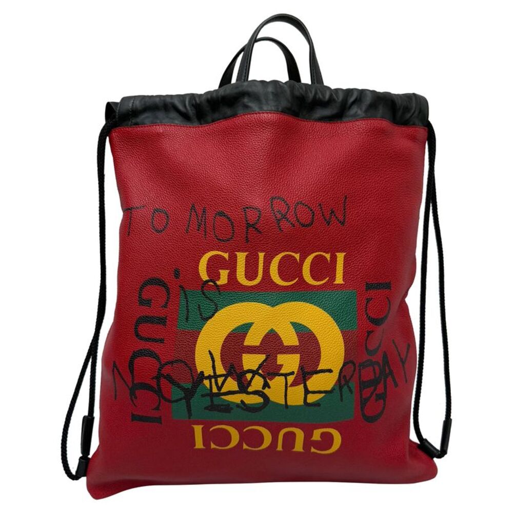 Gucci Web Logo Printed Drawstring Backpack In Red… - image 5